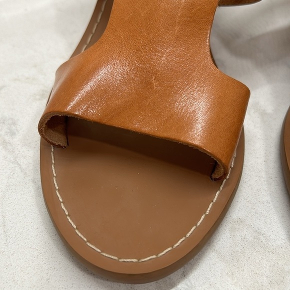 Barbara Barbieri Brown Tan Leather Sling Back Stacked Wood Block Heels Open Toe - Picture 12 of 16